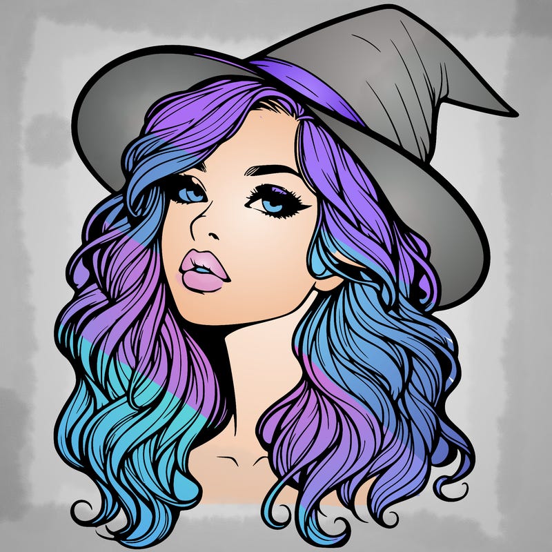 realistic witch girl with wavy hair and lips