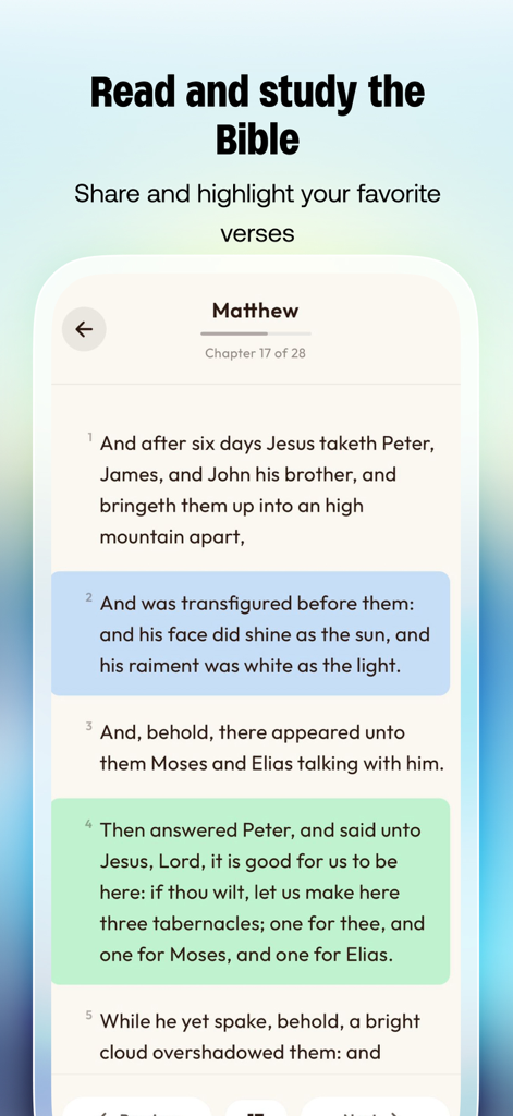 Interface do aplicativo Viven para leitura da Bíblia com versículos destacados e design minimalista.
