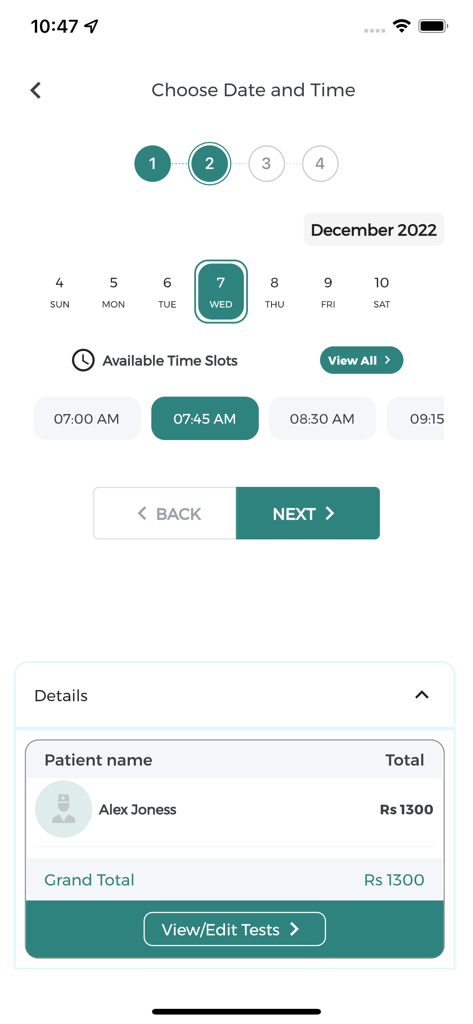 Cura Health app interface for selecting a doctor appointment date and time