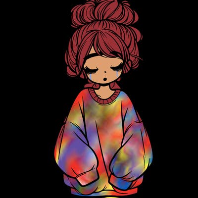 girl with baggy sweatshirt and messy bun