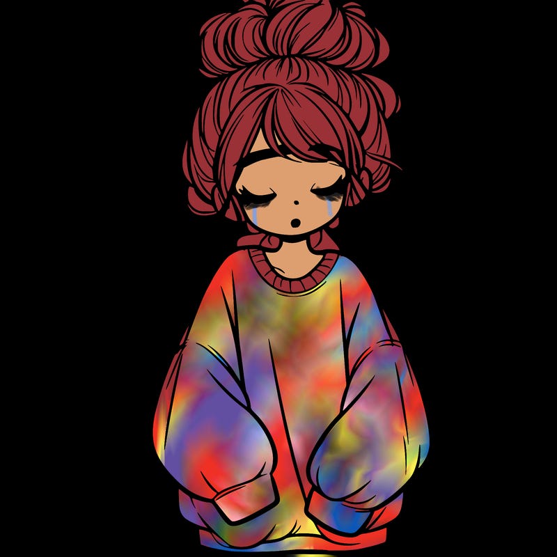 girl with baggy sweatshirt and messy bun