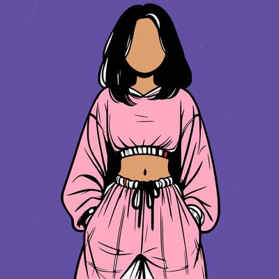 realistic girl faceless with baggy pants and a crop top