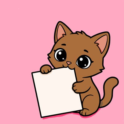 a small cat with a blank sheet of paper in its hand. the cat is sooooooo cute!