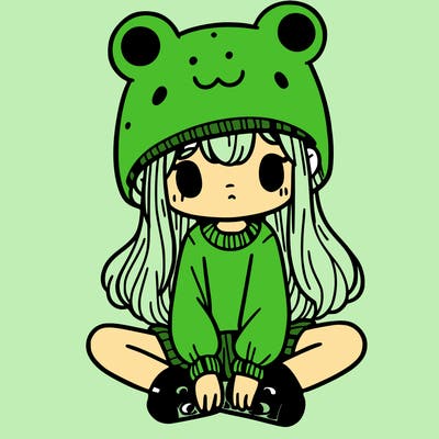 a girl wearing a frog hat and some frog socks