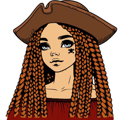 realistic girl with box braids and i realistic pirate hat