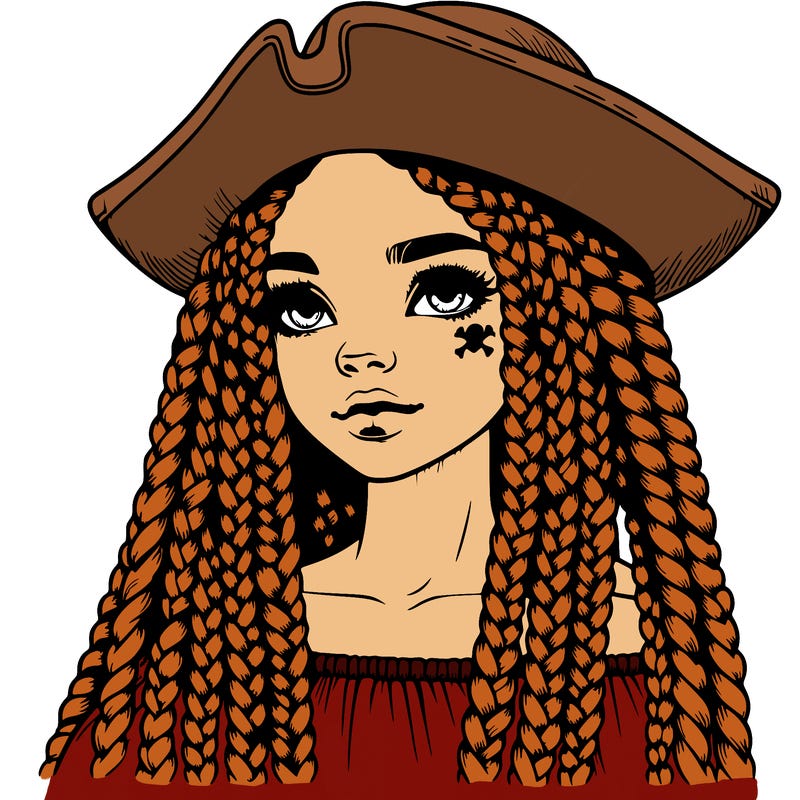 realistic girl with box braids and i realistic pirate hat