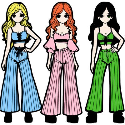 girls with flare pants and crop tops realistic