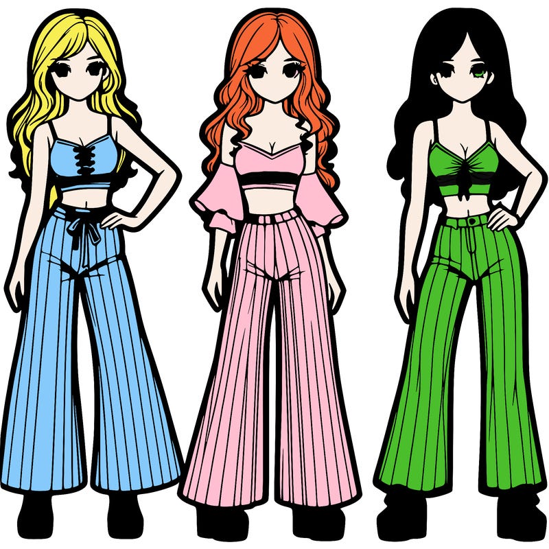girls with flare pants and crop tops realistic