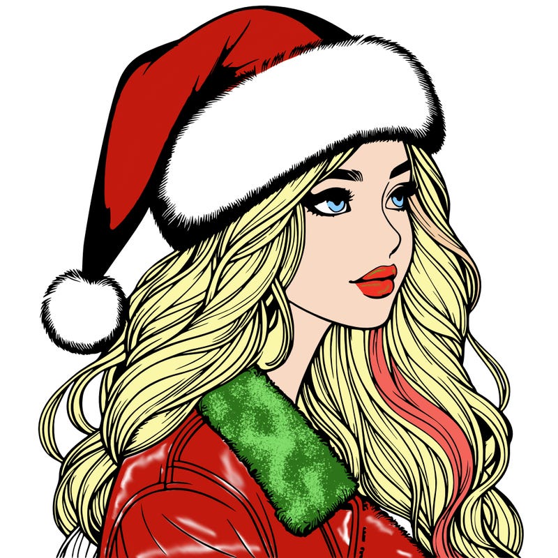 realistic girl in santa hat