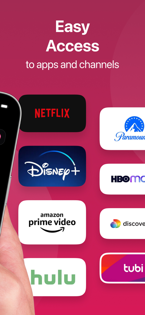 LG TV Remote Control Smart TVs - Mobile interface of the LG TV remote app showing easy access shortcuts to Netflix Disney Plus Amazon Prime and other streaming channels