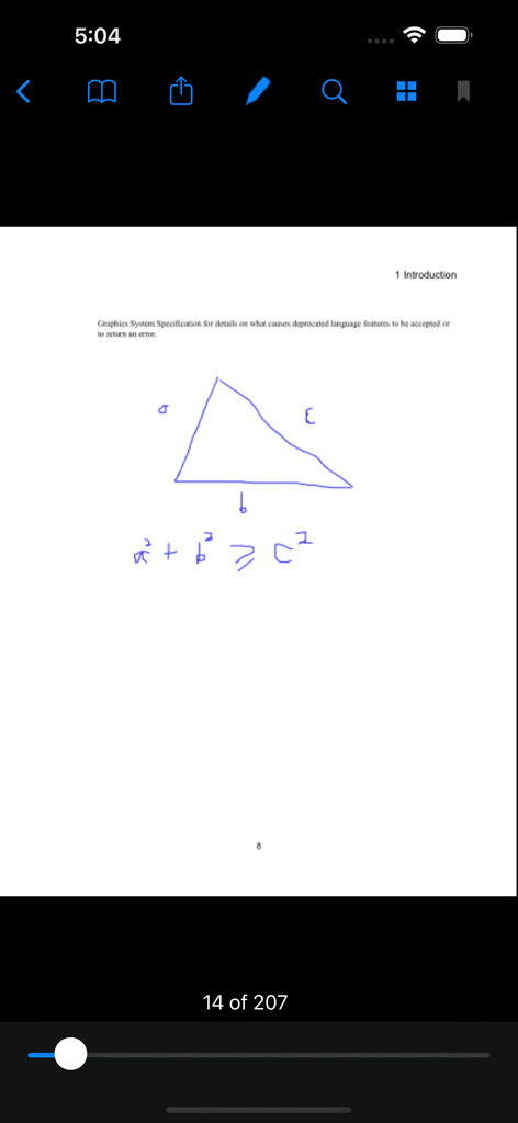 PDF Notes - PDF Notes 앱에서 PDF 페이지에 필기한 파란색 삼각형 및 수학 공식 주석