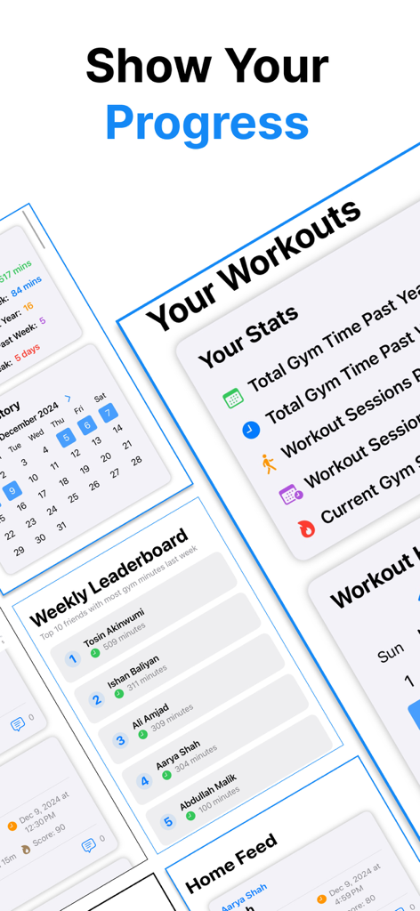 Spartan Gym Social Workout Log - App screenshots showing Spartan Gym workout stats and weekly friend leaderboard