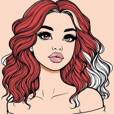 realistic girl with wavy hair and lips