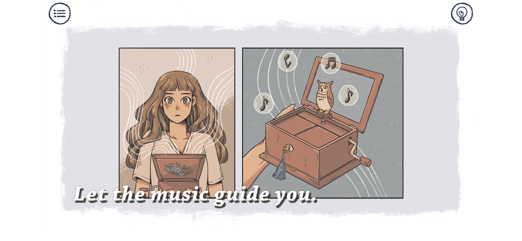 Eda with a music box and owl in the indie game When The Past Was Around