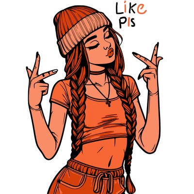 realistic teenage girl with braids and a beanie and crop top doing 🫶🏼