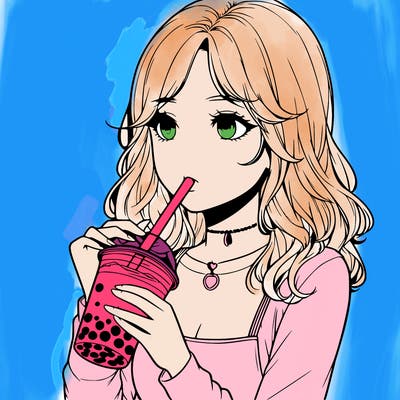 realistic girl drinking boba tea