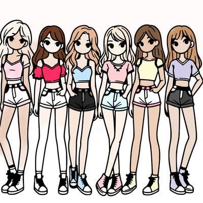 a group of girls wearing crop tops and shorts