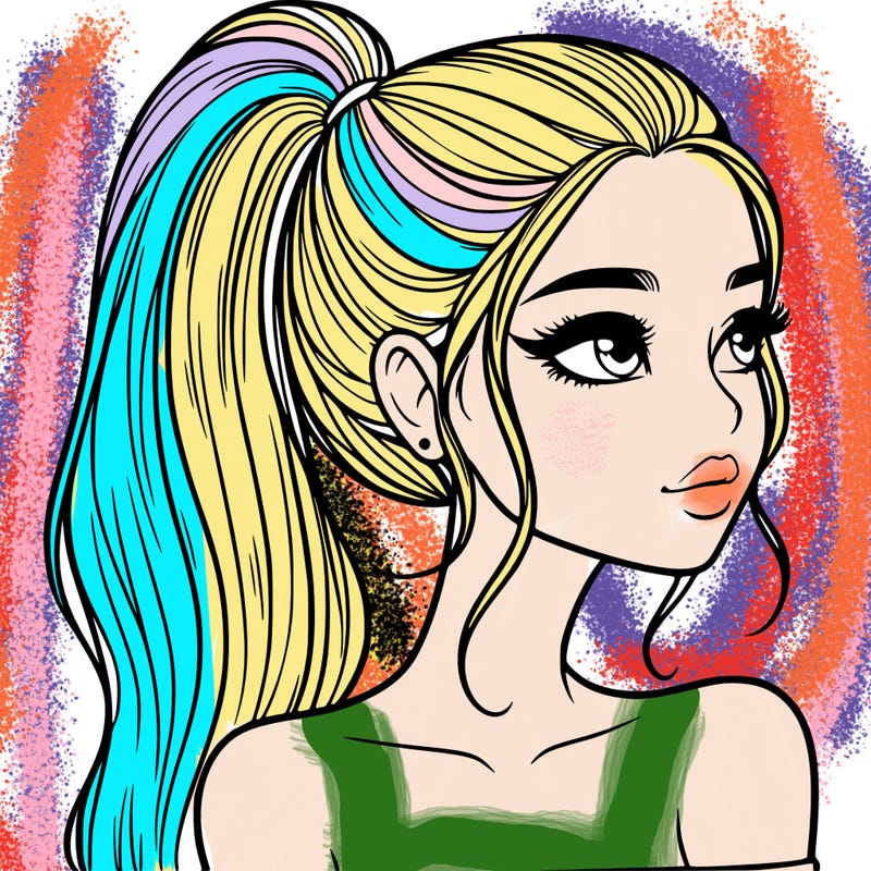 a beautiful and realistic girl with a high pony tail