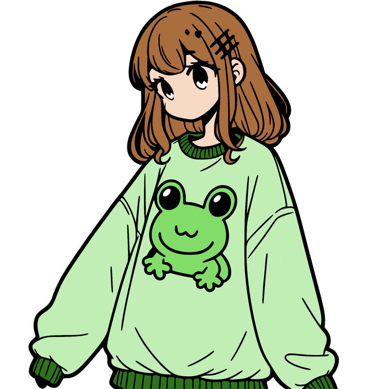 girl wearing frogging sweatshirt
