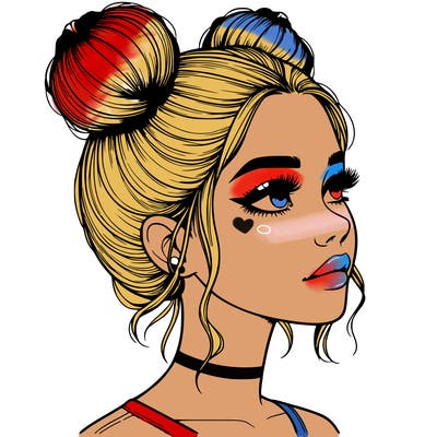 realistic girl with buns on the top of her head