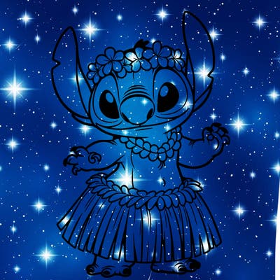stitch stitch wearing a hula skirt