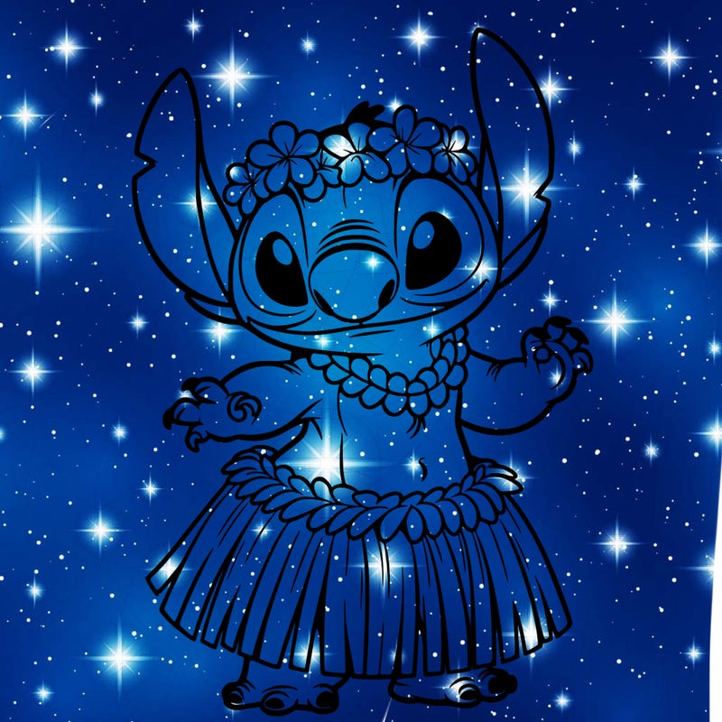 stitch stitch wearing a hula skirt