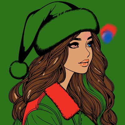realistic girl in santa hat