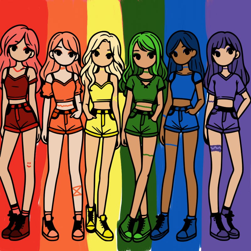 a group of girls wearing crop tops and shorts
