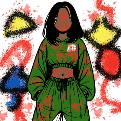 realistic girl faceless with baggy pants and a crop top