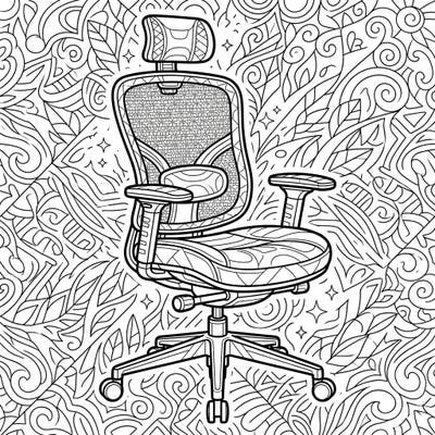 Unwind with this intricate coloring page featuring a modern ergonomic office chair, designed for ultimate comfort and support. Dive into the detailed lines and patterned background, perfect for a mindful coloring session.