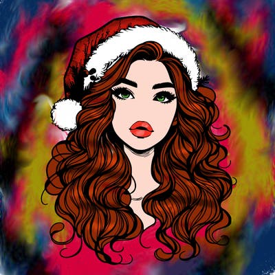 realistic christmas girl with wavy hair and lips