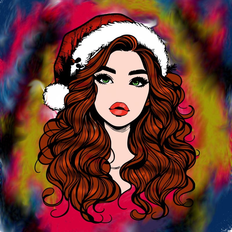 realistic christmas girl with wavy hair and lips