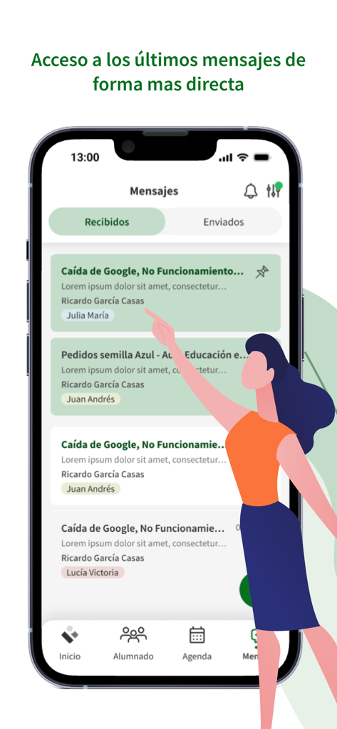 iPasen - Smartphone screen displaying the messaging section of the iPasen app for school communication