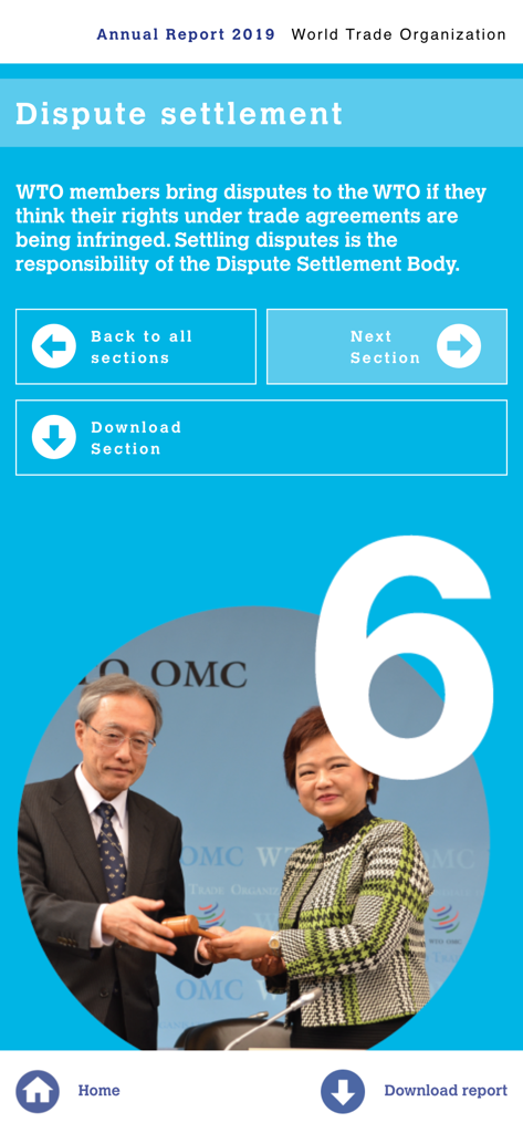 Dispute settlement section in the WTO annual report mobile app