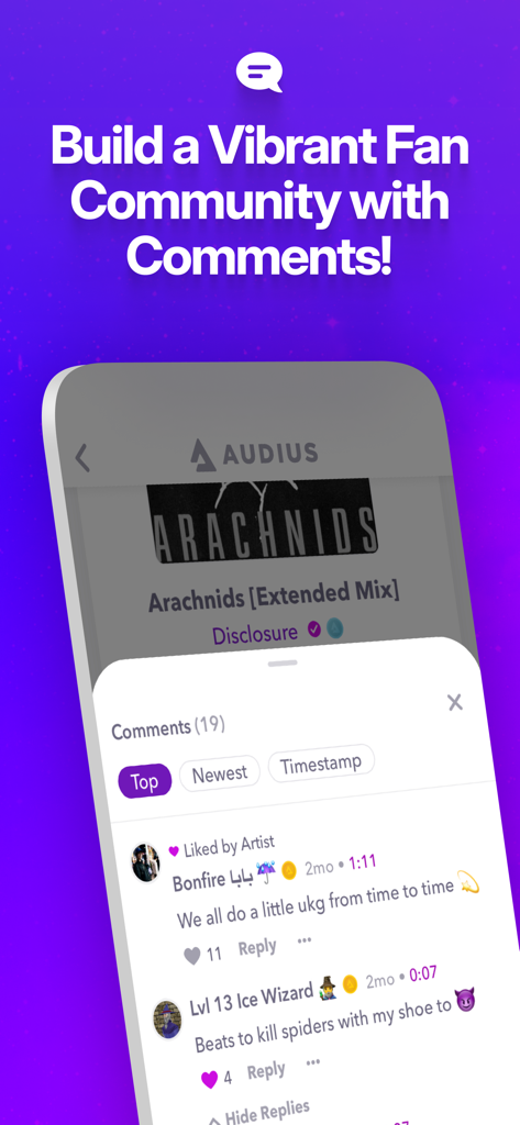Audius music app comments section for fan engagement