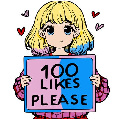 a girl holding a sign saying 100 likes please