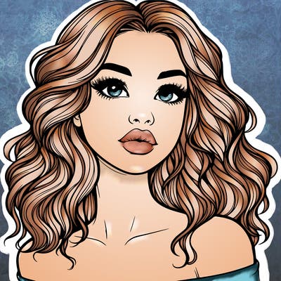 realistic girl with wavy hair and lips