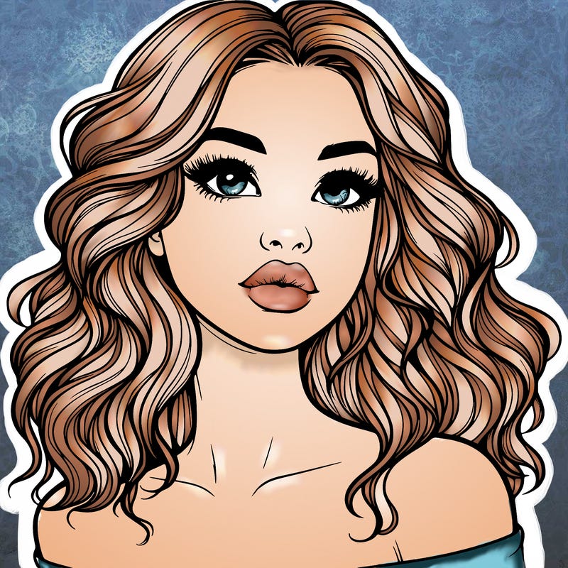 realistic girl with wavy hair and lips
