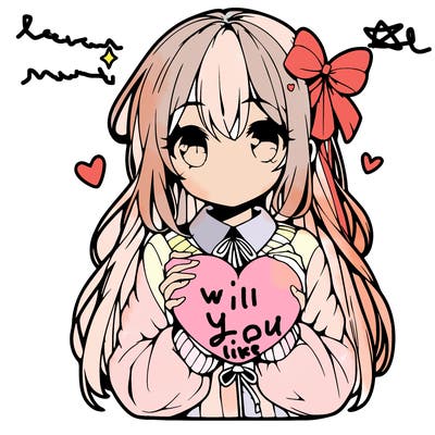 anime girl holding a heart balloon