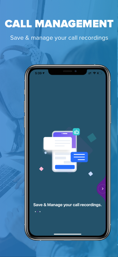 Call Recorder App - RecordCall - A mobile interface for the Call Recorder app showing the call management and recording storage feature.