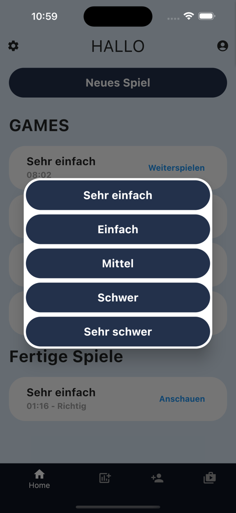 Sudoku Multiplayer - Écran du jeu mobile Sudoku Multijoueur montrant le menu de sélection du niveau de difficulté.
