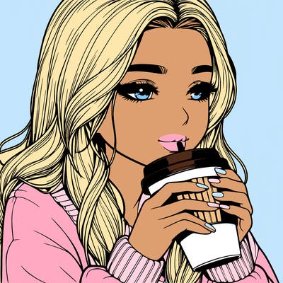 realistic girl drinking coffee