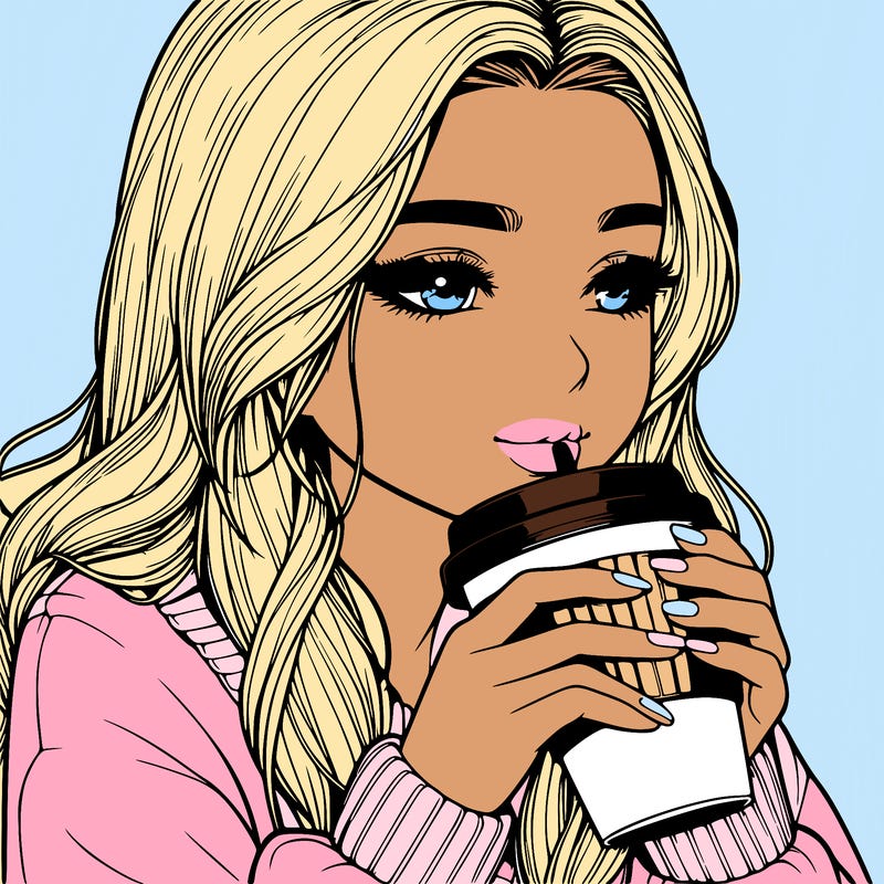 realistic girl drinking coffee