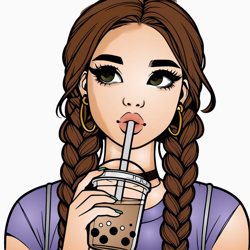 realistic girl with braided hair drinking boba