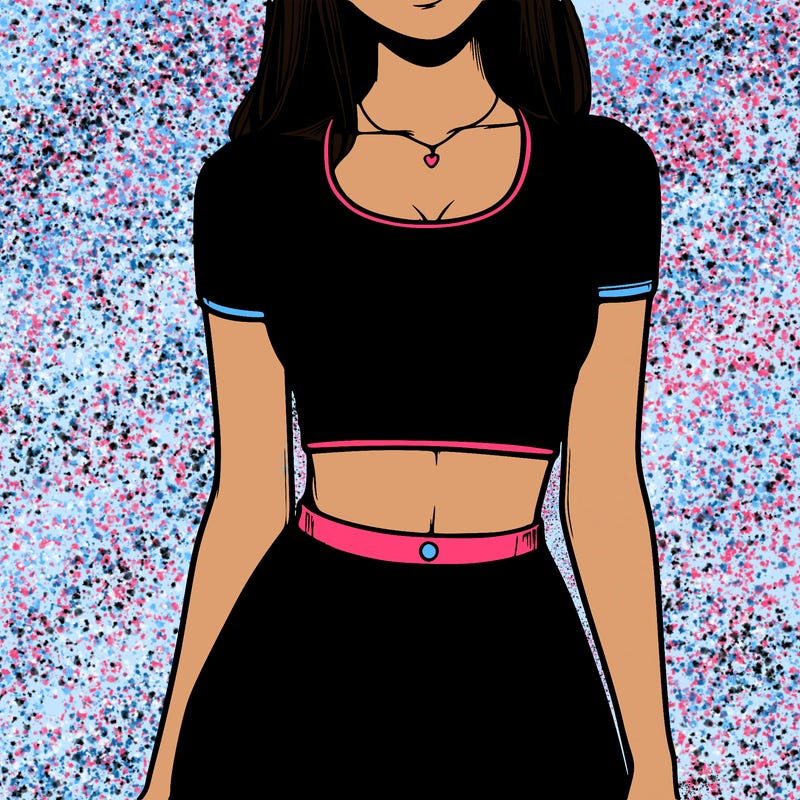 realistic girl wearing crop top and skirt