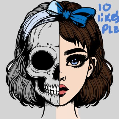 realistic girl with half skull mask