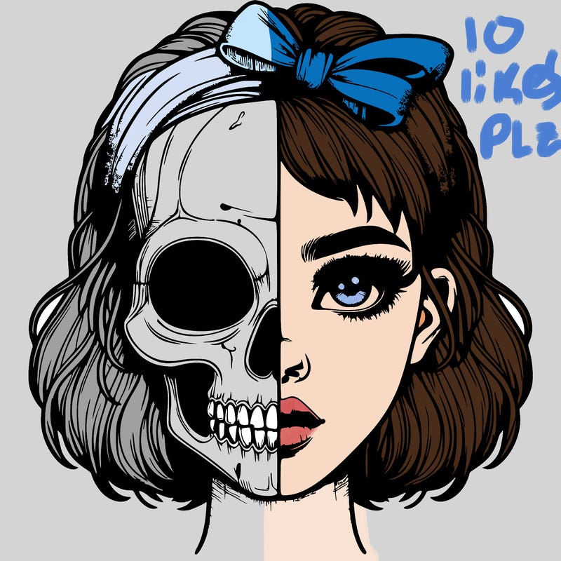 realistic girl with half skull mask