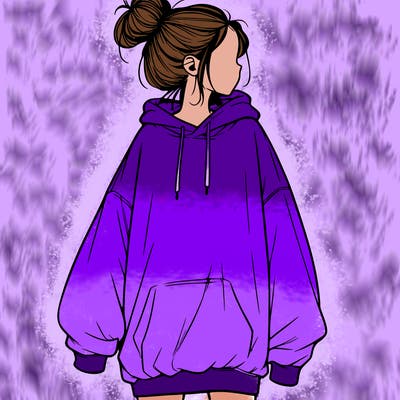 realistic girl with a oversized sweatshirt on and a bun