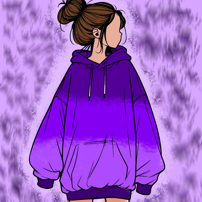 realistic girl with a oversized sweatshirt on and a bun