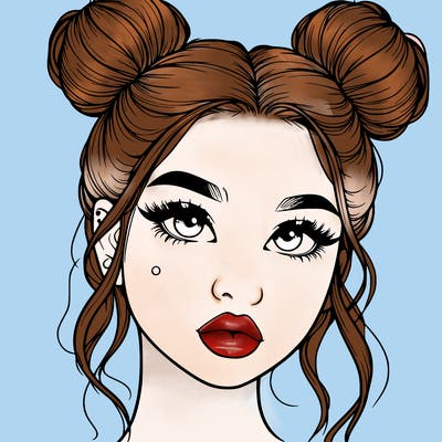 realistic girl with two buns on her hair and lips